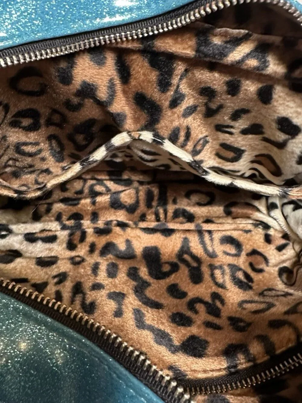 OOAK Trophy Queen Tuck and Roll Tote Blue Black Leopard Print Leather Hot Rod - Picture 5 of 13